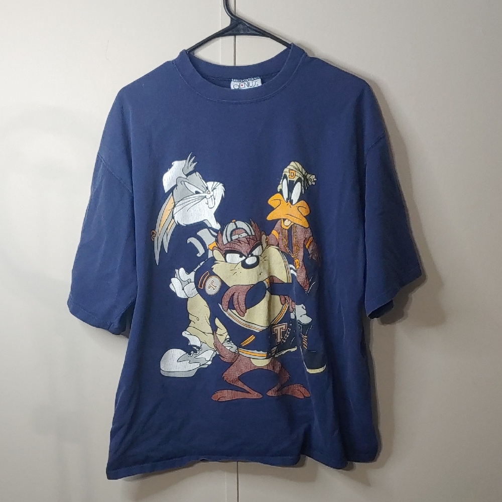 Vintage 90s Looney Tunes  Football Shirt Navy Blue Unisex Size L